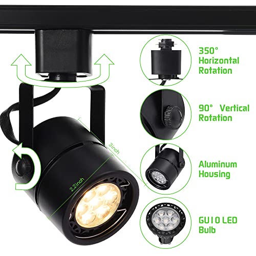 Intwell 7W Led Track Lighting Heads,Dimmable Led Track Light Heads Compatible With H Type Track Light Rail,Ceiling Spotlight For Kitchen Accent Task,110V 36°Angle 3000K Warm White 12 Pack (Black) #TOP5