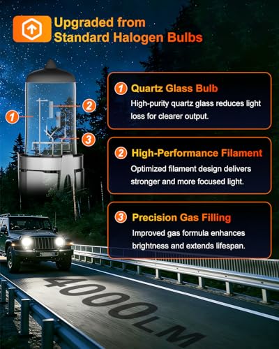 Image of 9008 /H13 Halogen Car Headlight Bulbs, High and Low Beam, 3800K, 4000 Lumens,Automotive Headlight Bulbs,Low Beam Lights,High Beam, H13 Car Light Bulb, Pack of 2