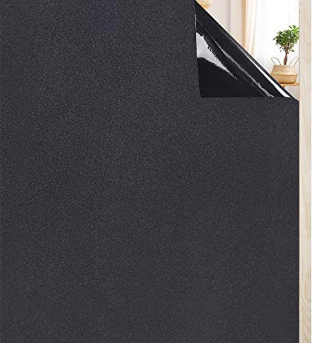 Rabbitgoo Verduistering Venster Film Hoge Privacy Kamer Donker Maken Frosted Window Tint Zwart Sticker Venster Cover Licht Blokkeren Statische Cling Vinyl Voor Dag Slapen 44,5X200CM…