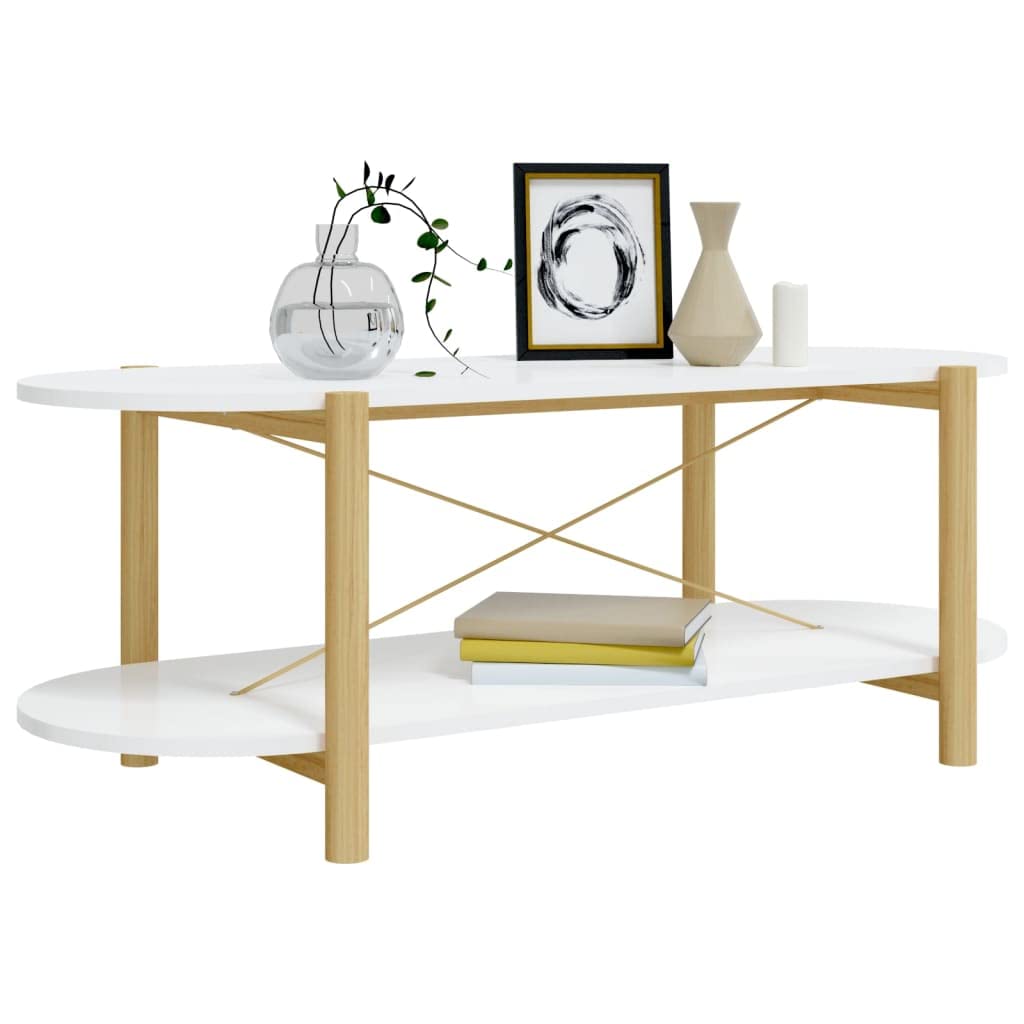 Mesa de centro clásica blanca de madera con patas de madera maciza, 110 x 48 x 40 cm, amplio espacio de almacenamiento y práctico tablero para bebidas y aperitivos, incluye