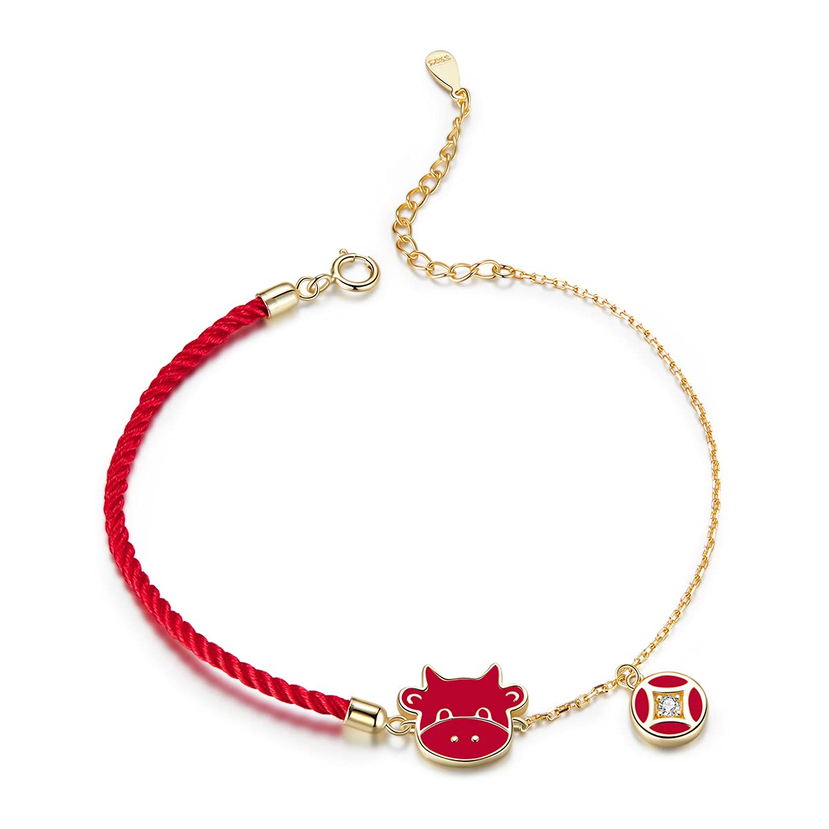 LYGBAOFUL Pulsera de Plata de la Suerte para Mujer, Cuerda roja de Plata 925 y Cadena de Color Dorado, Pulseras de para Mujer, Regalo de joyería