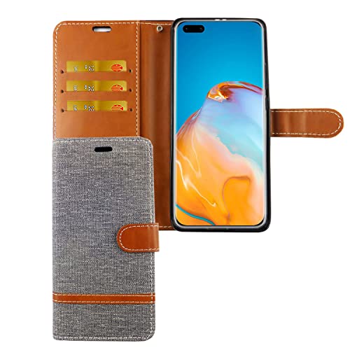 Étui de protection Huawei P40 Pro en cuir synthétique gris portefeuille à rabat