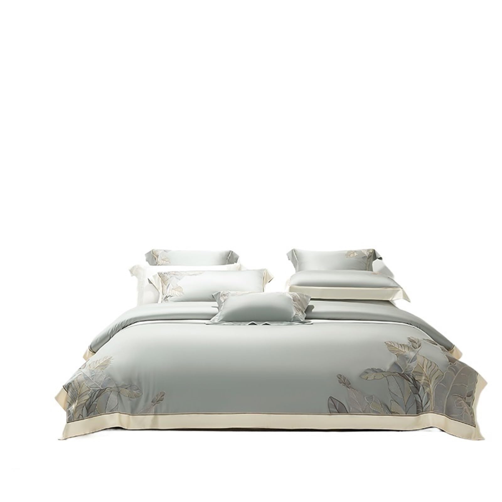 UALXPAO silk bedding Summer Soft Silky Cool Bedding Set Leaves Embroidery Duvet Cover Bed Sheet Pillowcases(Color 3,FITTED_KING 220X240CM)
