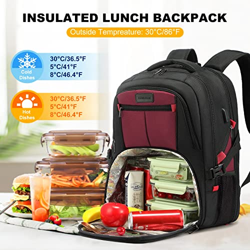 Lovevook Lunch Backpack For Men, Insulated Cooler Backpack,Lunch Box Backpack For Men 17 Inch Laptop Backpack With Usb Port, Bookbag For College Work Camping Picnic Travel (17 Inch,Red) #TOP1
