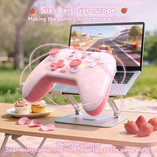 Kuitmor Hello Kitty Switch Pro Controller, Cute Hall Effect Wireless Gamepad No Drift for Switch 2/Switch/OLED/Lite, PC/Steam, Android, iOS, Bluetooth + Wired, Turbo, Back Buttons,6-Aixs Gyro, Wake-up, RGB (Pink, Without 2.4g Receiver) — view 7