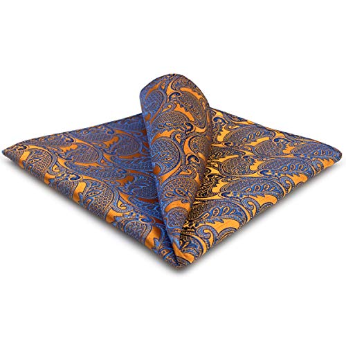 SHLAX&WING Silk Pocket Square Paisley Orange Blue Mens Hankies Hanky Large Size