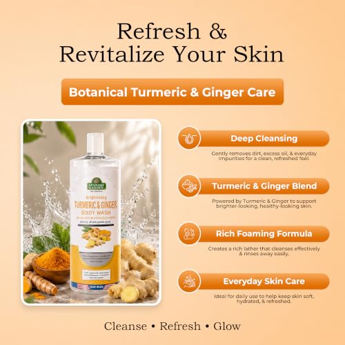 Image of Spanish Garden Turmeric Ginger Body Wash for Men & Women - Brightening Cleansing Gel Body Wash with Hydration Support - Healthy Body Gel for Daily Use - Smooth Body Gel for All Skin Types 32 FL Oz
