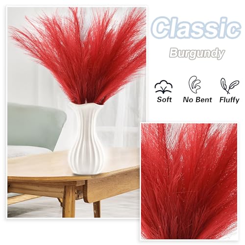 Acfruits Burgundy Pampas Grass Small, 30 Pcs 17" Faux Pampas Grass Short Decor, Pompas Grass Flower Arrangement and Vase Filler for Boho Home Wedding Decoration — view 3