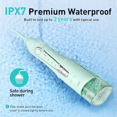 COSLUS Water Dental Flosser Teeth Pick C20: ADA Accepted, Portable Cordless Oral Irrigator 300ML Rechargeable Travel Irrigation Cleaner IPX7 Waterproof Electric Flossing Machine for Teeth, Green — view 4