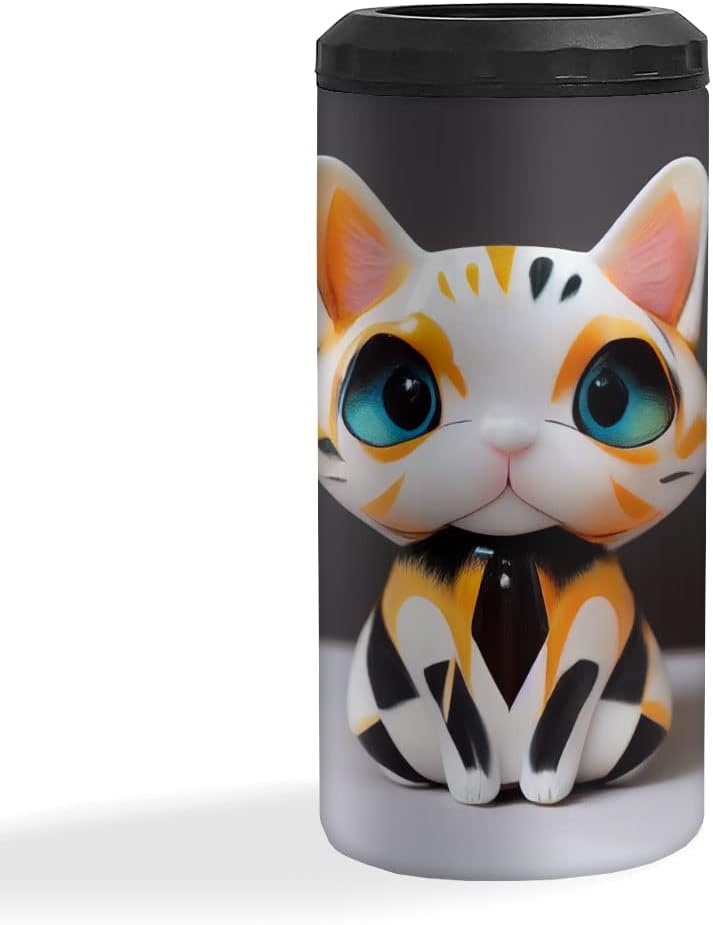 Cat Vinyl Figure Insulated Slim Can Cooler - Cute Can Cooler - Graphic Insulated Slim Can Cooler