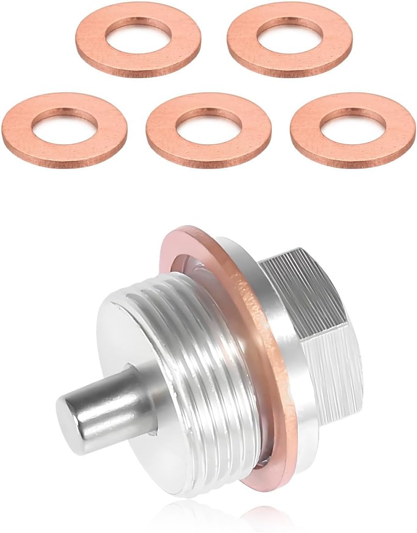 KVAEY Magnetic Oil Drain Plug, M12×1.5 Aluminum Alloy Sump Drain Nut Bolt with Cooper Crush Washer, Leak-Proof Engine Oil Drain Sump Bolt Screw Replacement for Most Vehicles (M14×1.5)
