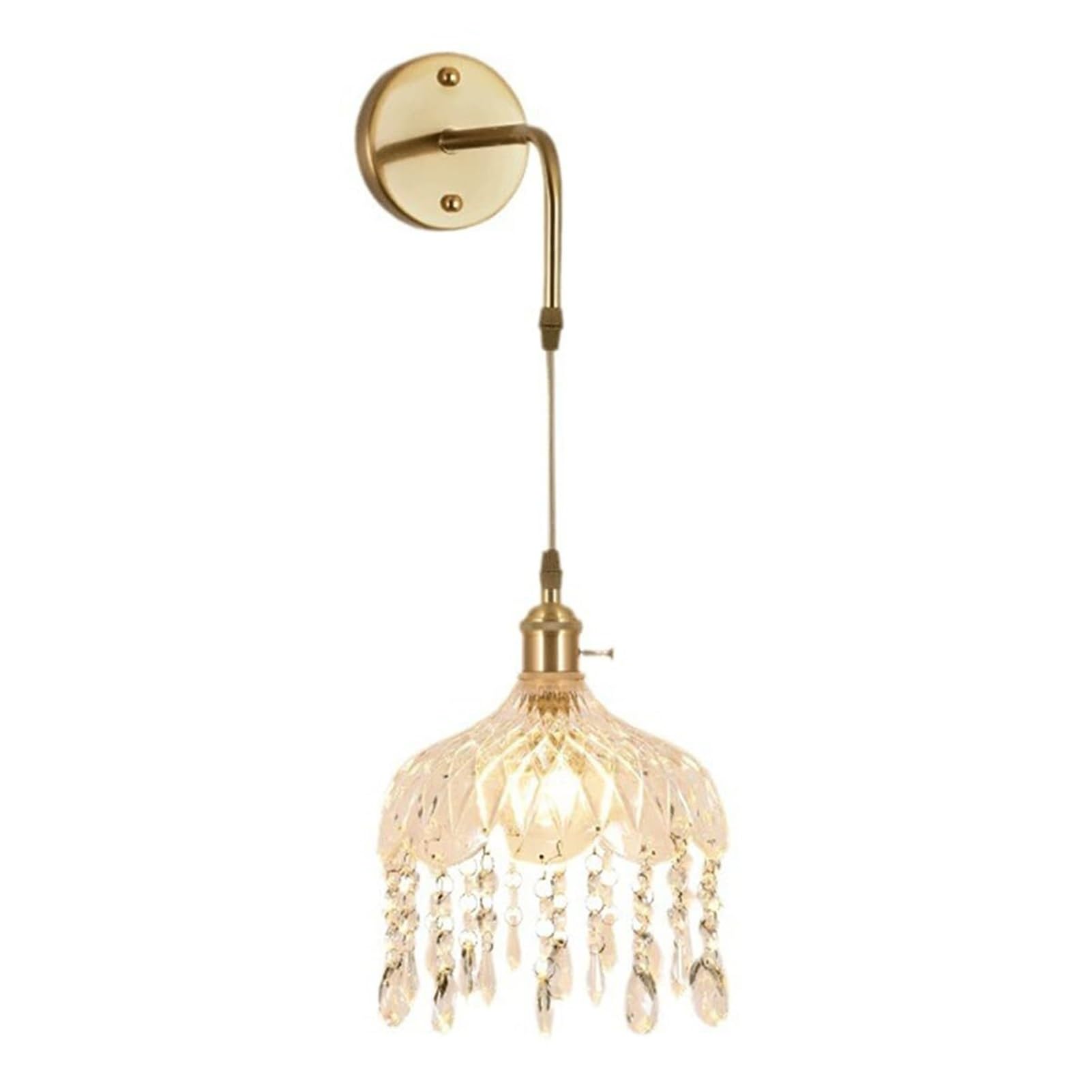 KBUUKYYXouy Elegant Adjustable Iron Art Wall Light Lamp Sconce Fixture Luxury Glass Lampshade Creative Industrial Fashion Crystal Decoration for Bedroom Hallway Staircase(20cm)
