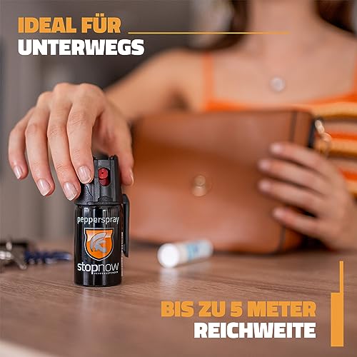 stopnow - 2er Set Pfefferspray & KO-Spray für Selbstverteidigung, Bären & Hunde-Abwehr - Pepper Jet-Sprüh-Strahl - Abwehrspray klein - Tier-Abwehr-Spray, Bärenspray & Verteidigungsspray für Unterwegs