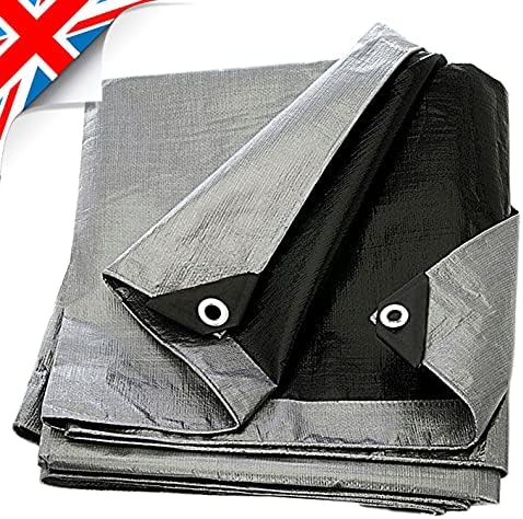 Heavy Duty Silver Tarpaulin - Strengthened Waterproof 260g/sm Tarp Sheet Reinforced Edging Aluminum Eyelets - Farms Garden Garage (4x Bungee Balls - 6 inch)