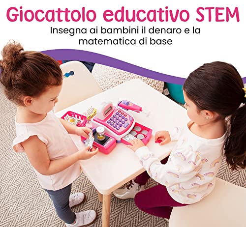 Prextex Registratore di Cassa Elettronico Giocattolo Finto con Altoparlante e Soldi Finti Inclusi Regalo di Natale per Bambini