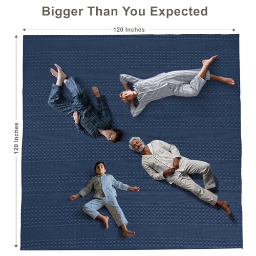 Image of PHF 100% Cotton Waffle Blanket Oversized King 120 inchx120 inch, Lightweight Breathable Extra Large 10'x10' Blankets for Bed, Giant Big Luxury Aesthetic Woven Bedding for Home Decor, Blue Sapphire