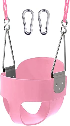 Asiento de columpio para niños pequeños con respaldo alto 59 con cadenas revestidas de plástico resistente, totalmente montado para accesorios de