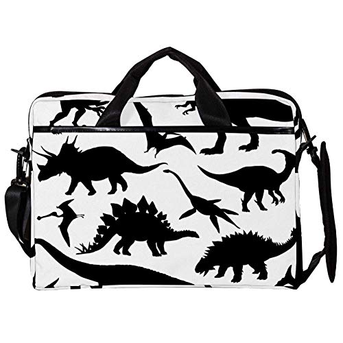 Funda bandolera de portátil 15 pulgadas negra contra golpes con estampado dinosaurio