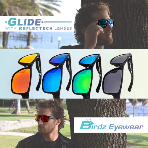 Birdz Eyewear Glide 4 Pairs Sunglasses for Men or Women Scratch Resistant Lens Lightweight Black Square Frame Smoke Green Blue and Red Mirror Lens2