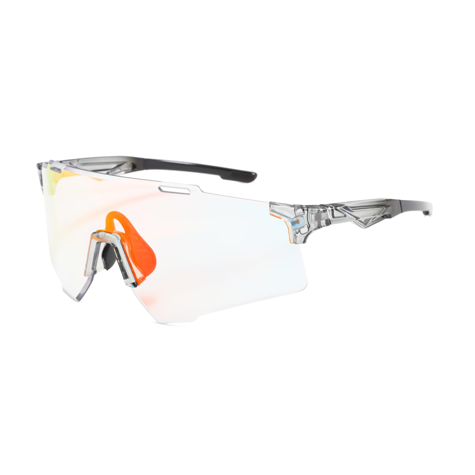 GNOLONG Trendy Photochromic Cycling Glasses UV400 Protection Windproof Sports Sunglasses for Men Women Hiking Running (Clear Grey Red)