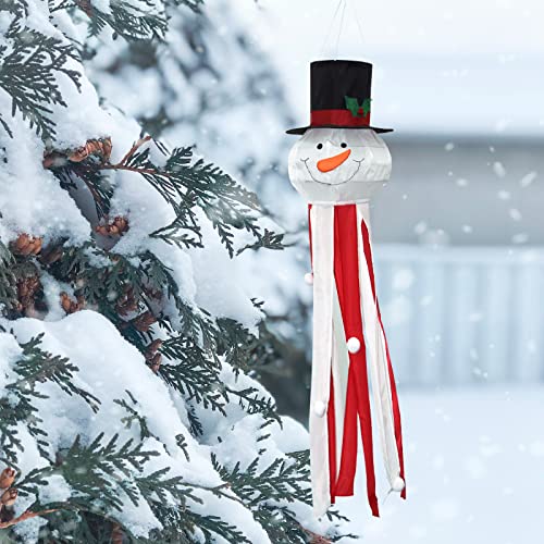 SCENDOR Snowman Windsock 51 Inch Winter Outdoor Hanging Decorations Enduring Fade Resistant with Adjustable Hook for Christmas Party Winter Festival Garden Décor