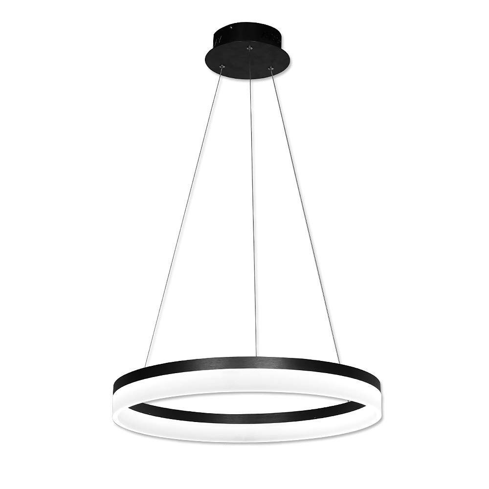 Single Circle LED Pendant Light Modern Metal Acrylic 1-Light Chandelier Adjustable Suspended Hanging Lamp for Living Room Bedroom,Black+NeutralLight-60cm