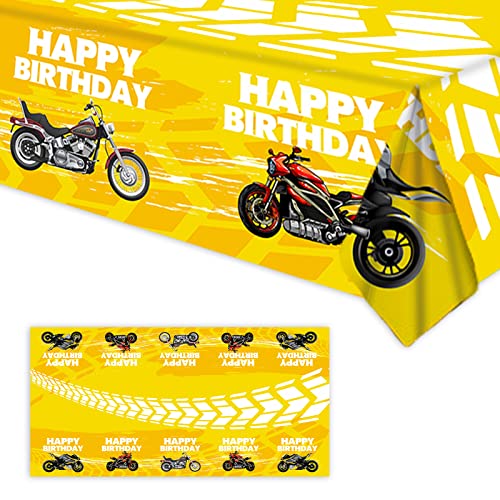 Yellow Motorcycle Birthday Tablecloth