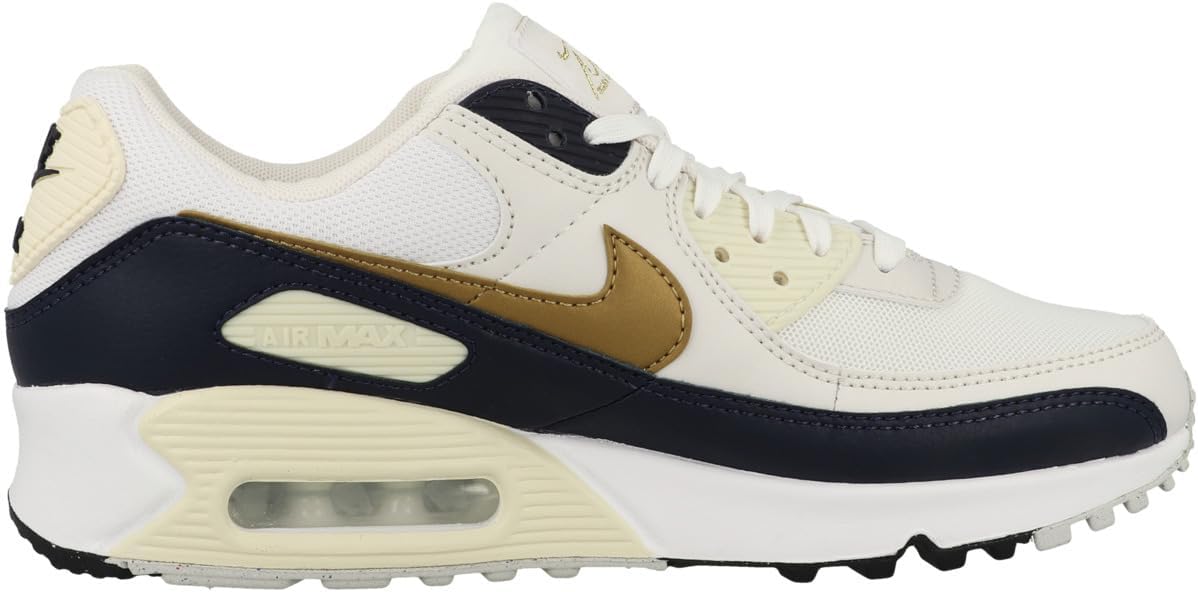 Nike Air Max 90 Next Nature Women's Shoes (HF3444-100, White/Obsidian/Coconut Milk/Metallic Gold) Size 6.5