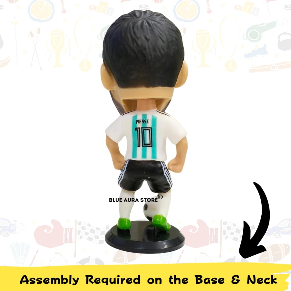 Blue Aura Messi Action Figure Height - 10cm for Football Fans | Assembly Required | Car Decor Study Table Collectible Multicolour PVC | Messi Figure 3