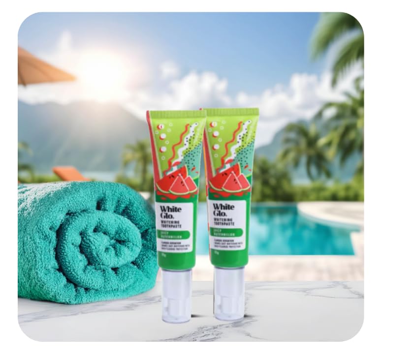 White Glo Juicy Watermelon Pasta dental blanqueadora 70 g (paquete de 2) – Sabor refrescante para una sonrisa más brillante