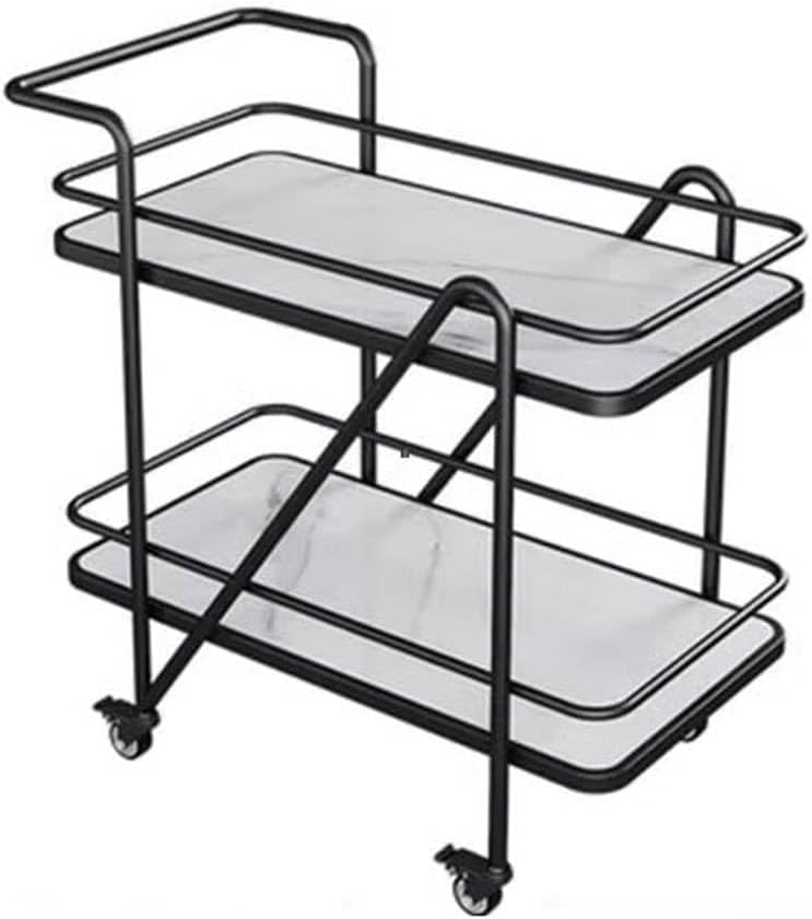 Image of Brown Art SHOPPEE 2 Tier Solid Metal Bar Trolley Serving Trolley Coffee Table Bar Trolley Serving with Wheel Home and Restaurant Mobile Cart for Food Serving Table for Living Room (Black & White)