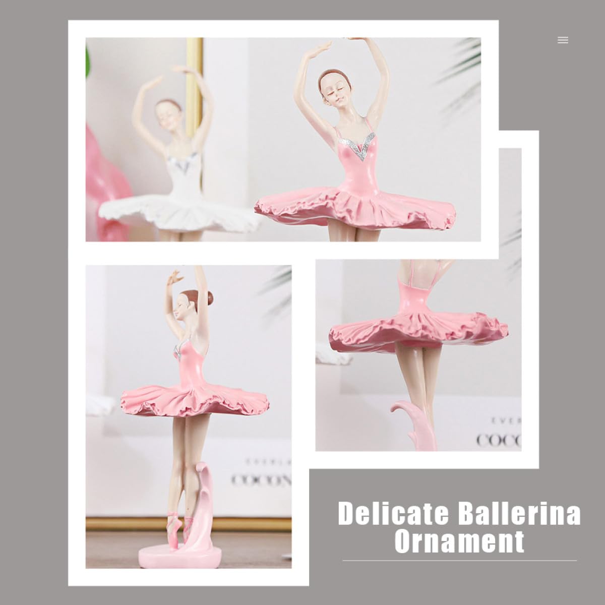 Statuina Ballerina in Resina Rosa, Decorazione da Tavolo
