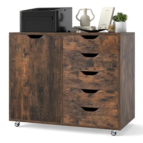 RELAX4LIFE Cassettiera Ufficio con 5 Cassetti e Armadietto, Guide Metalliche,