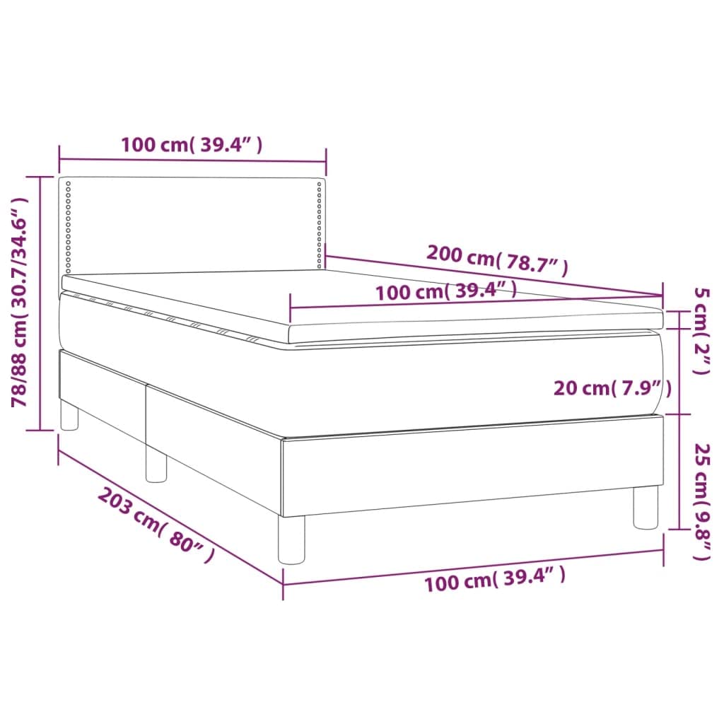 Letto a molle, 100 x 200 cm, in similpelle, con materasso a molle insacchettate, testiera regolabile in altezza, set di mobili per camera da letto