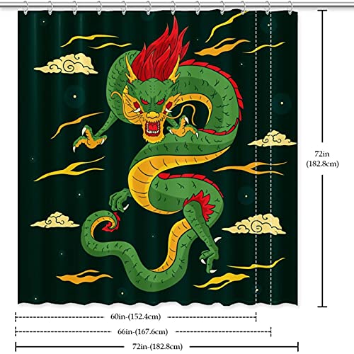 Rideau de douche dragon chinois vert imperméable avec 12 crochets