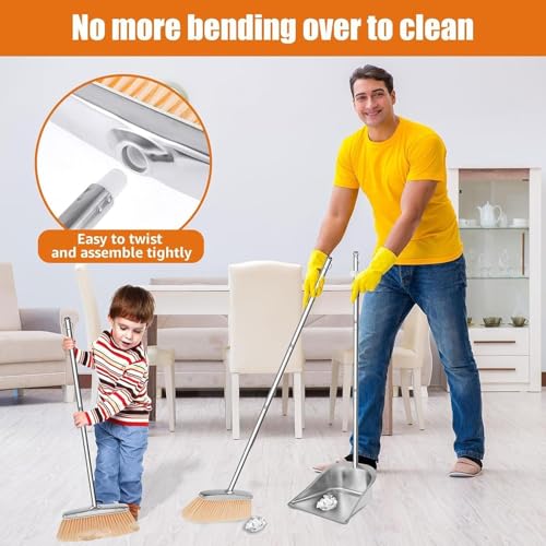 Recogedor industrial metálico inoxidable con mango para escoba de suelo 3