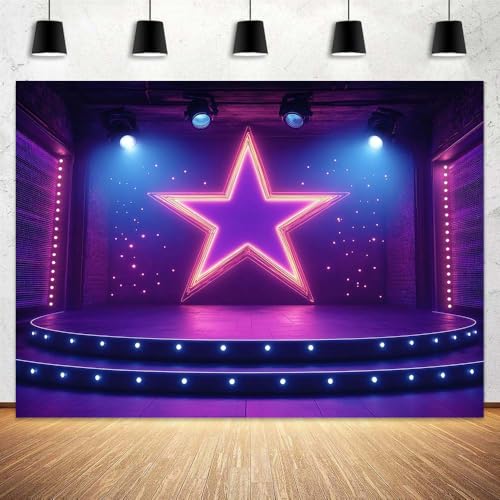 7 x 5 ft Show Stage Backdrop Purples Star Spotlight
