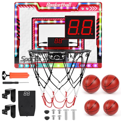 ZWOOS Basketballkorb Indoor, Mini Basketballkorb fürs Zimmer mit 4 Bälle, Automatische Punktezählung, LED-Lichter Und Soundeffekte, für 5 6 7 8 9 10 11 12 Jahre alt Jungen Mädchen Kinder Teenager