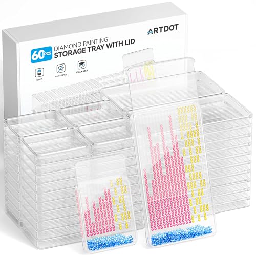 ARTDOT 60-Piece Diamond Art Storage Trays Kits for Adults with Lids 2-in-1 Stackable Diamond Painting Accessories and Tools