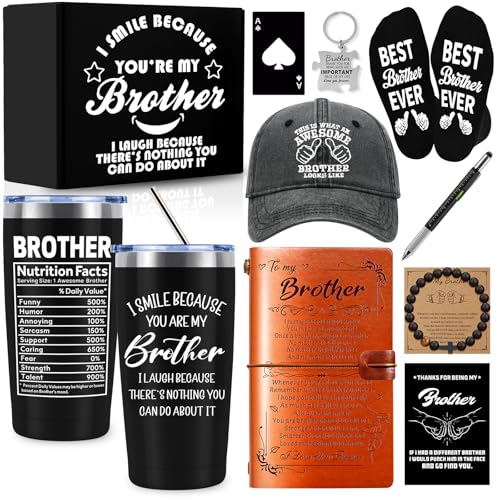 NVTROVI 10 PCS Brother Gifts from Sister with 20 Oz Tumbler Journal Cap Bracelet Socks Pen, Birthday...