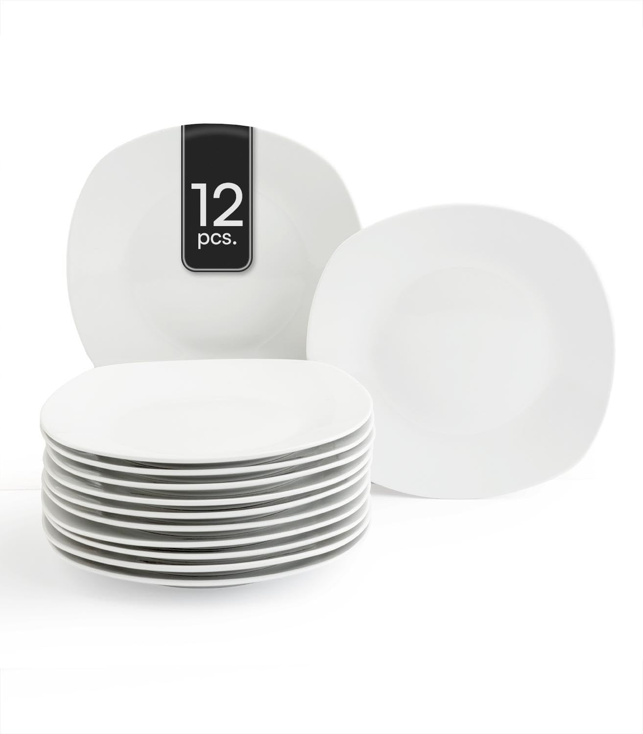 Home4You Dessertteller 12er Set - Eckig - 19,5 x 19,5 cm - Porzellan - Weiß - Spülmaschinengeeignet