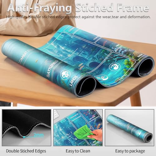 Image of for MTG Playmat with Card Storage Bag,Non-Slip Rubber Base & Smooth Surface 24x14in,Beginner-Friendly Magic Mat for Commander Deck,Seabed Castle