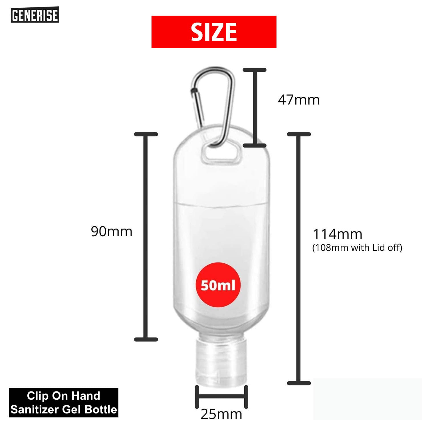 Flacone disinfettante per le mani con clip, 4 flaconi riutilizzabili per disinfettanti per le mani, 50 ml, con coperchio ribaltabile e moschettone