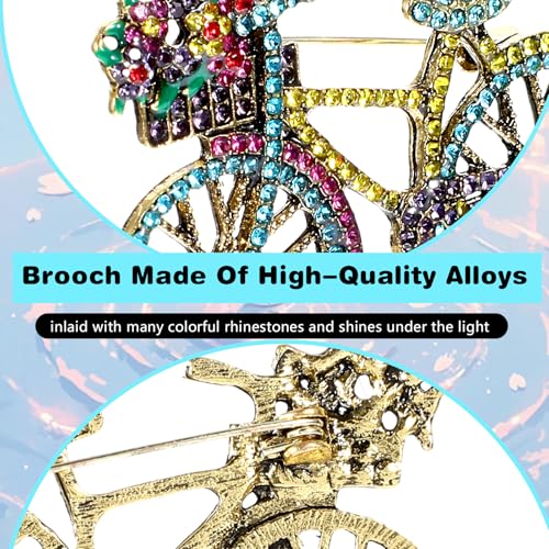 Image of Dimeho Crystal Bicycles Brooch Pin, Rhinestone Bicycle Lapel Brooch Pins for Women Men Retro Classic Bike Brooches Pins Creative Bicycles Jewelry Accessories Gifts for Clothes Bags Hat Decoration
