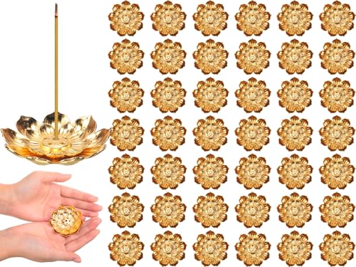Layhit 60 Pcs Diwali Gifts Bulk Incense Holder 2.16 Inches/5.5 cm Return Gifts for Pooja Navratri Gold Lotus Incense Sticks Holder, Zinc Alloy Stick/Coil/Cone Anti Ash Spilling