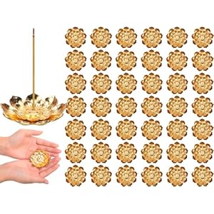 Layhit 60 Pcs Return Gifts for Pooja Bulk Incense Holder 2.16 Inches/5.5 cm Indian Return Gifts for Women Navratri Gold Lotus Incense Sticks Holder, Zinc Alloy Stick/Coil/Cone Anti Ash Spilling