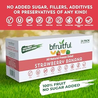 bfruitful Freeze-Dried Strawberry Banana, Freeze Dried Fruit Mix for Kids or Adults, Fresh Fruit Bites, No Sugar Added & Vegan, Kosher, Non GMO, 0.56 oz Single-Serve Snack Packets, 24 Pack