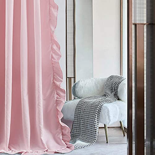 Stangh Kids Curtains With Ruffle - French Romantic Style Ruffled Blush Curtains Soft Smooth Faux Silk Window Curtain Drapes For Daughters Bedroom/Nursery Decor, Blush Pink, W52 X L95, 2 Panels #TOP5