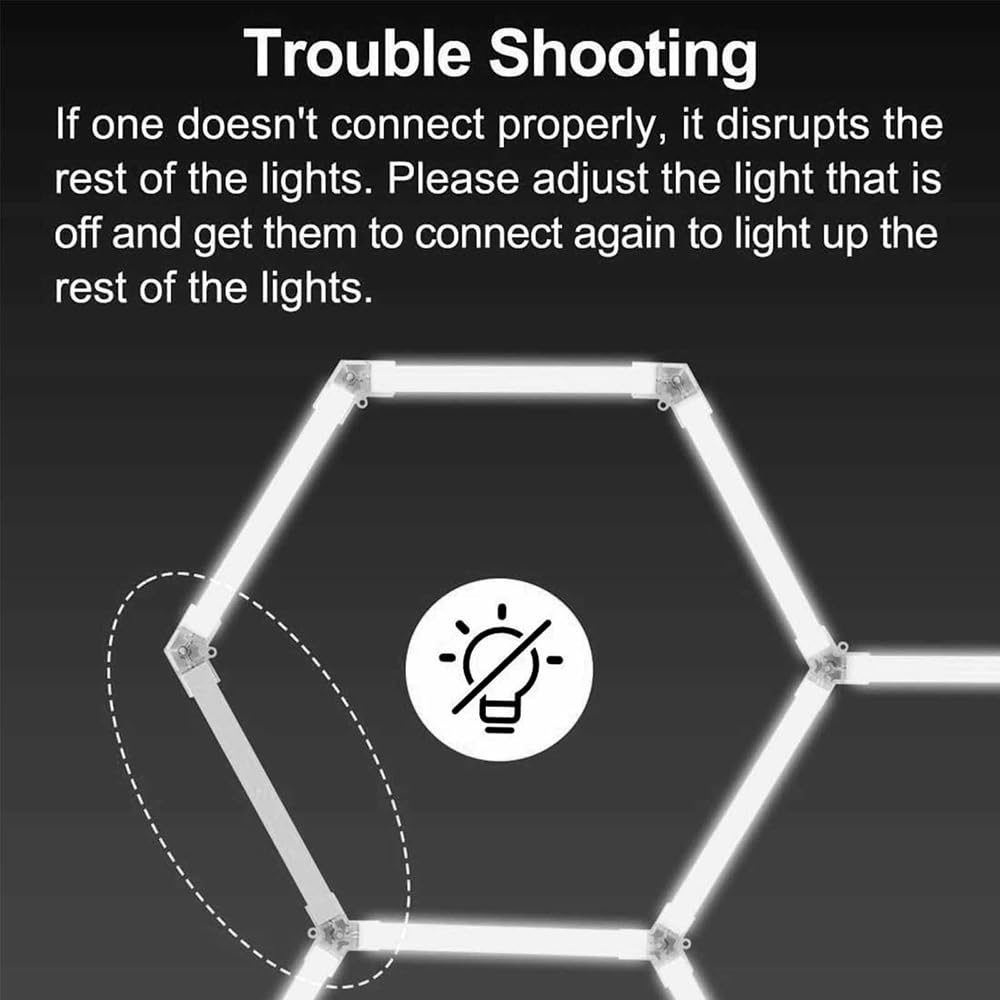 Lot de 14 lumières LED hexagonales Waben avec cadre, lumières LED blanches pures super lumineuses pour garage, atelier, éclairage d'atelier pour sous-sol, entrepôt, salon de nettoyage de