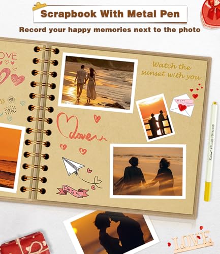Image of EJBLFE DIY Scrapbook Album, Hardcover Kraft Scrap Book Album with Metallic Pen for Family Memory Books, Wedding Anniversaries, Tickets and Craft Gift Projects (7x7 Inch 40 Pages /20 Sheets)